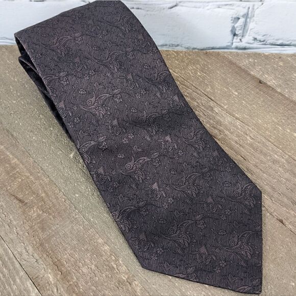 Lavin Paris men's necktie in Brown silk with flower motif - Picture 1 of 6